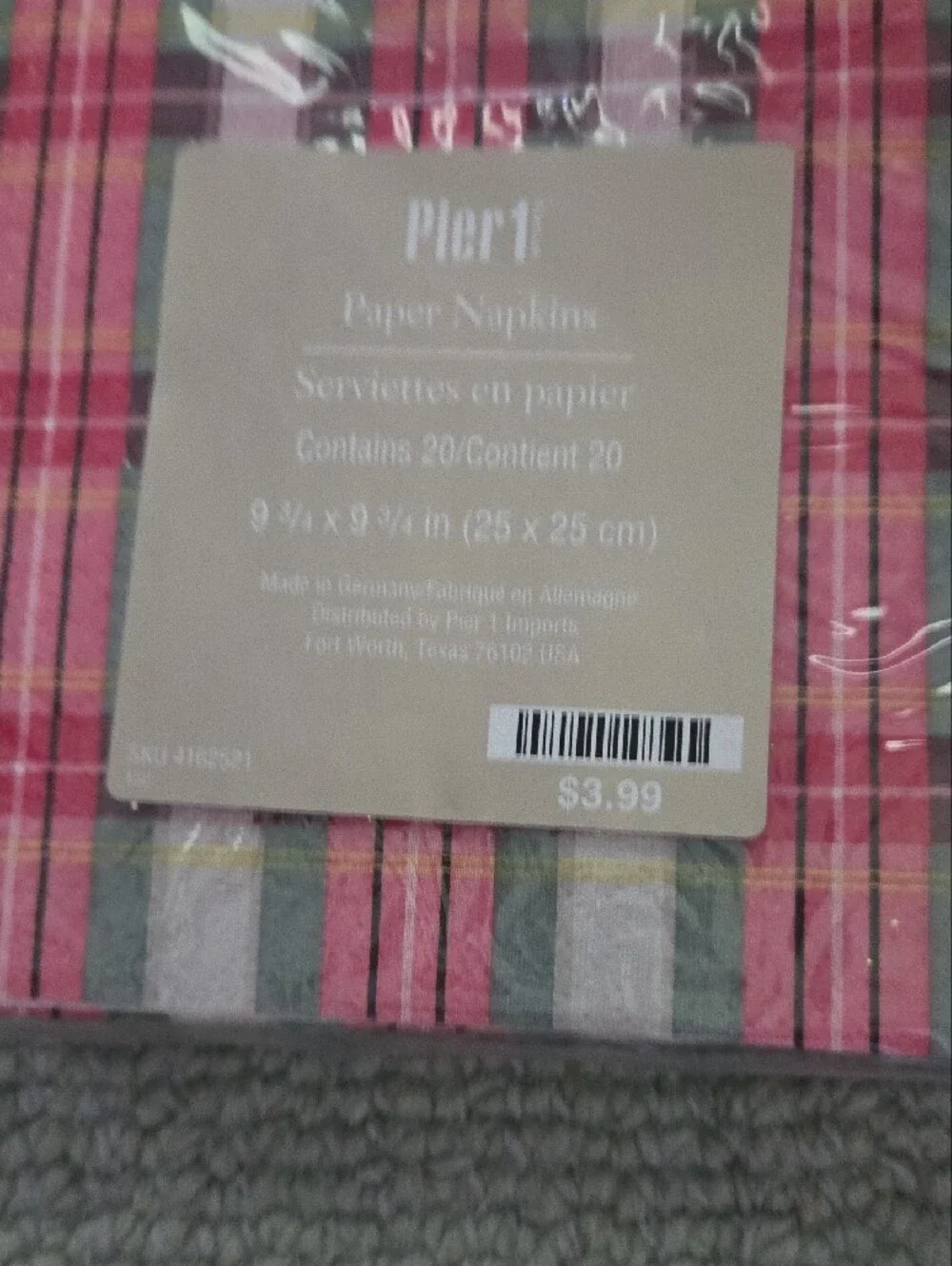 7 Packs Of Pink and Green Plaid Paper Napkins - 20 Per Pack
